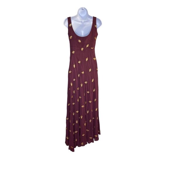 Sani Womens Maxi Dress Maroon Side Pockets Printed Details‎ Size Small - Picture 6 of 10
